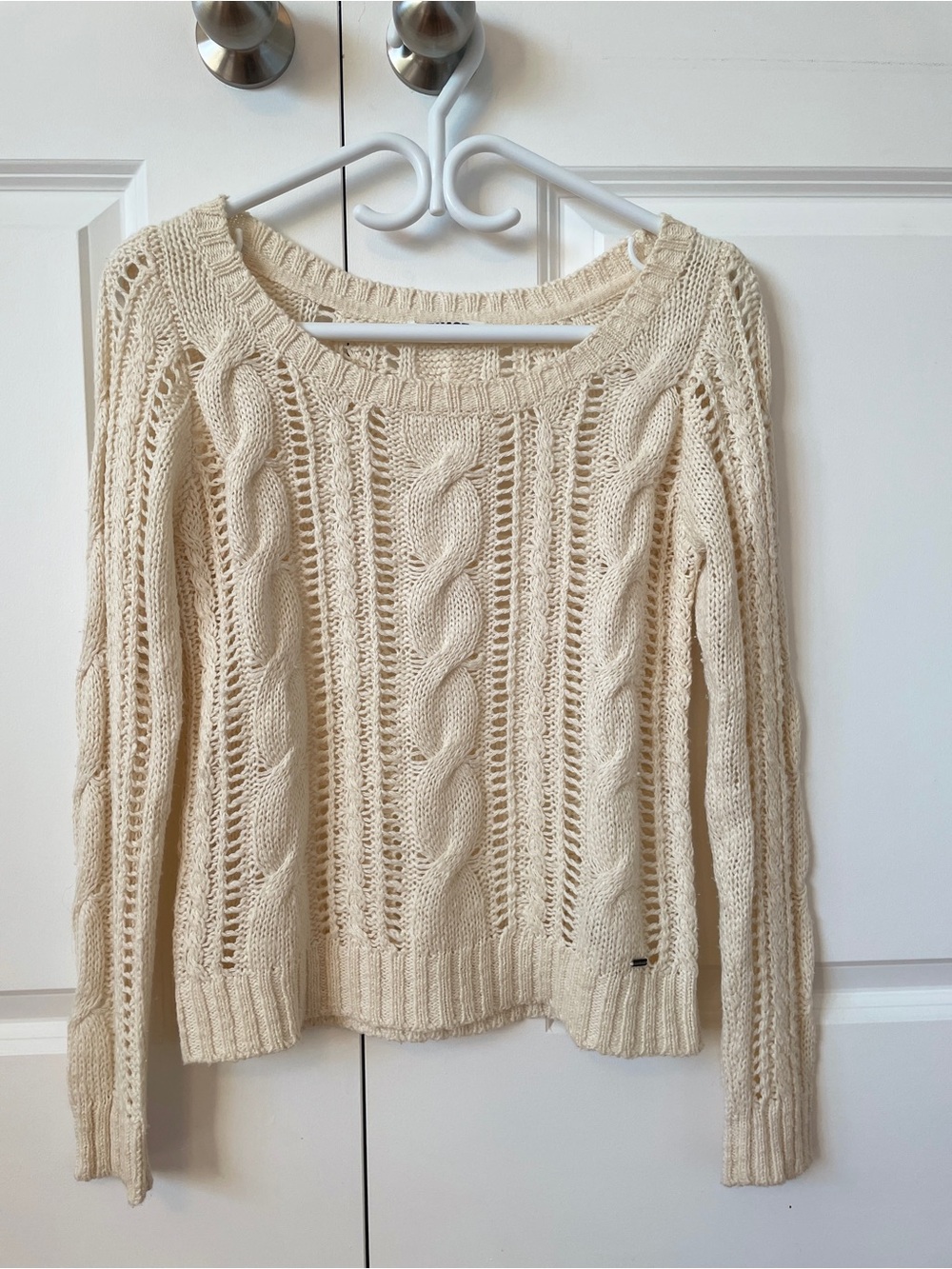 Garage Open-Knit Cable Scoop Neck Sweater in Cream